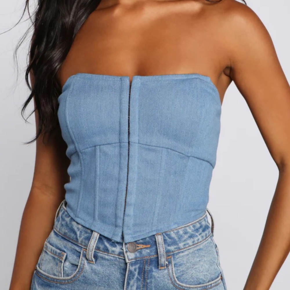Strapless Light Blue Denim Corset Top